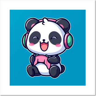 Kawaii Panda Playing Video Game Cute Gamer Posters and Art
